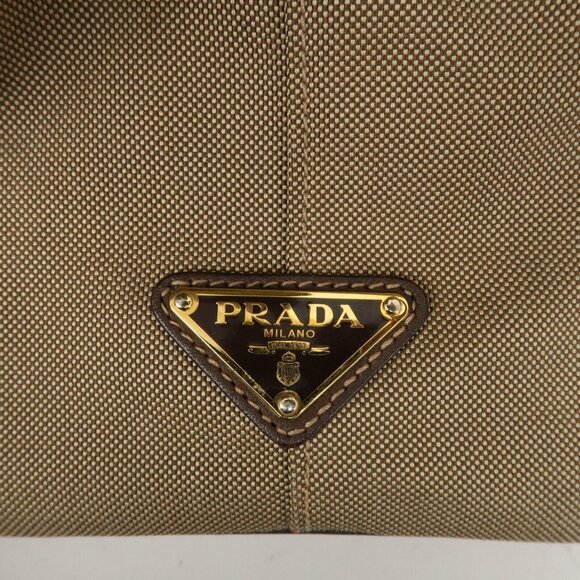 Authentic PRADA Logo Jacquard Leather 2Way Bag Hand Bag Beige - Picture 7 of 16